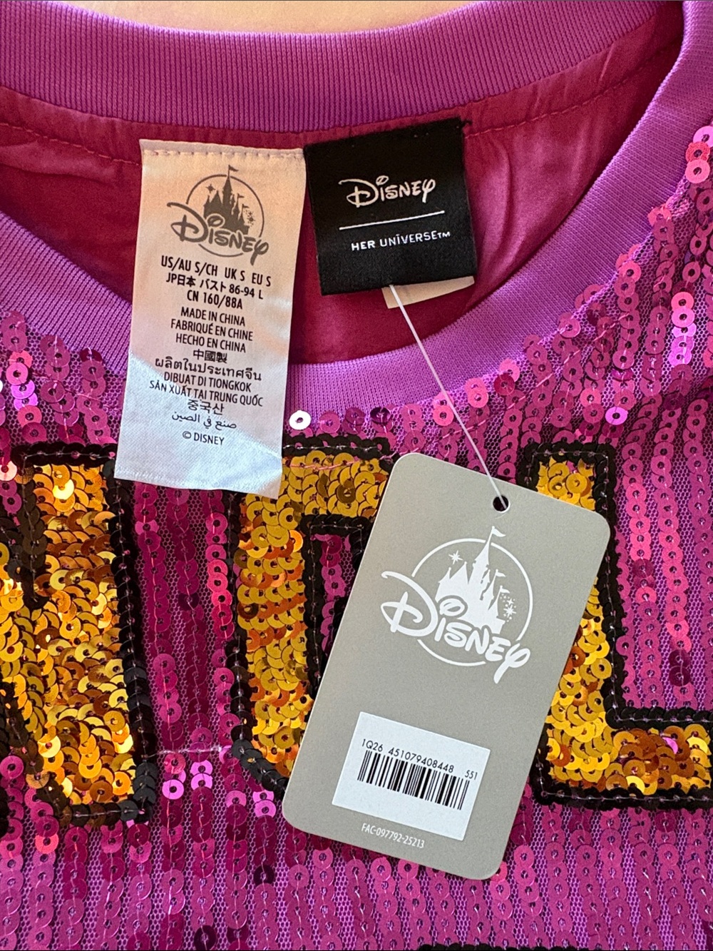 Her Universe x Disney -Sequin 'Tangled' Rapunzel Cropped Short Sleeve Jersey Tee - Picture 7 of 7